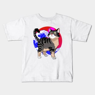 Cat in Kanagawa Wave Kids T-Shirt